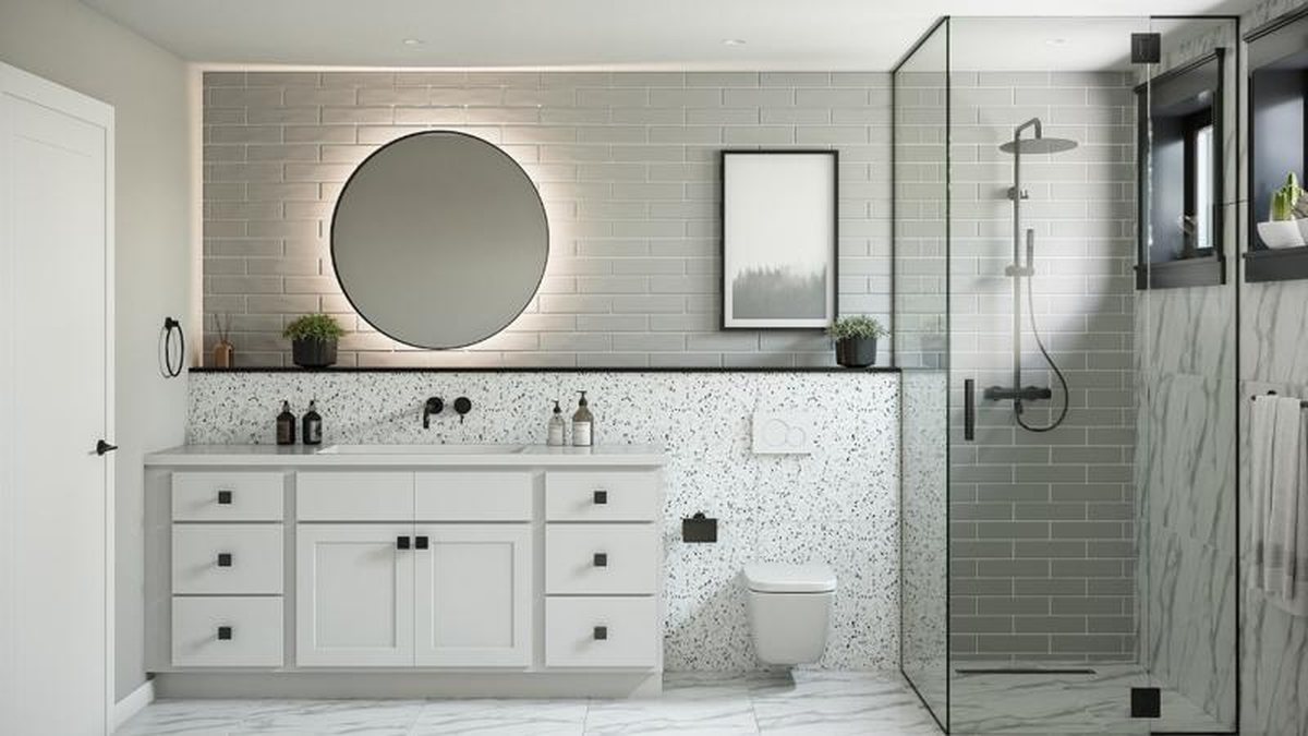 Shaker vanity cabinetry in Essential White