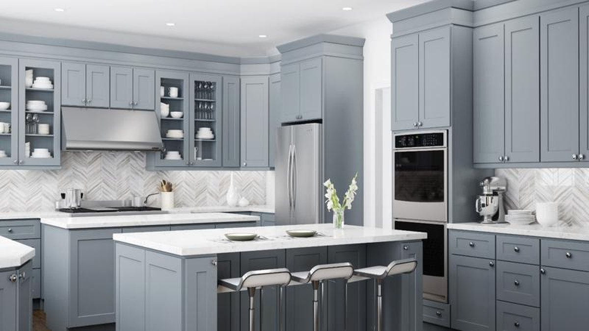 Shaker cabinetry in Dover Gray